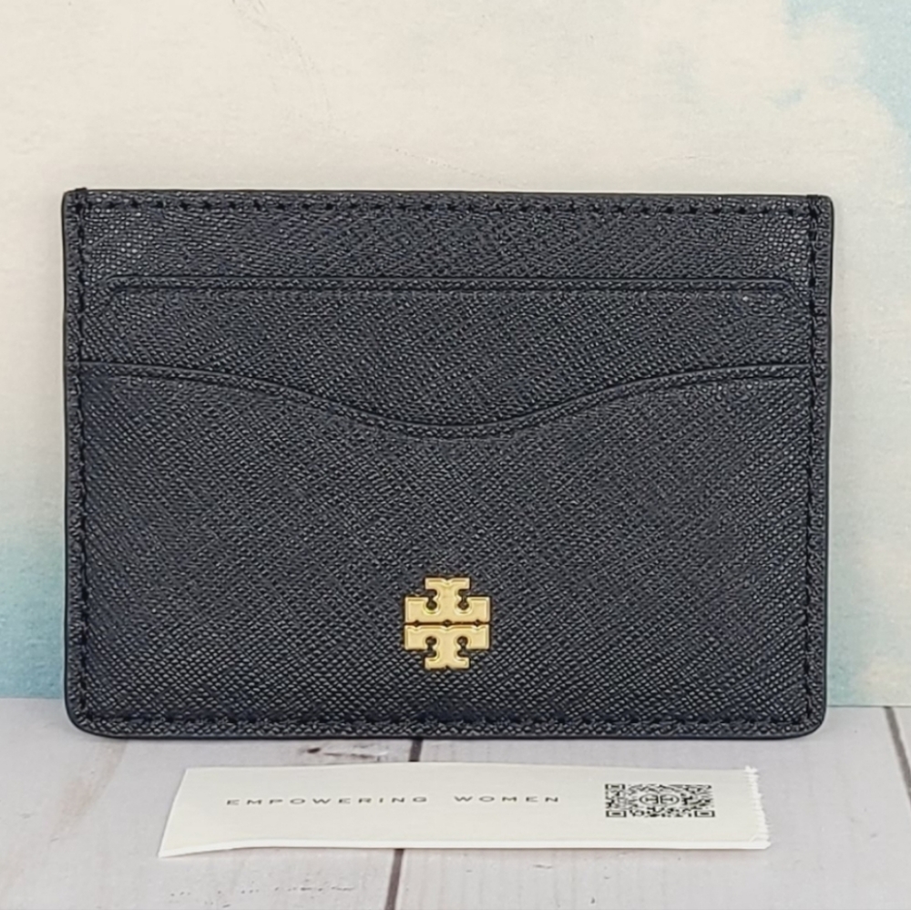 Tory Burch Emerson Slim Card Case Black Leather